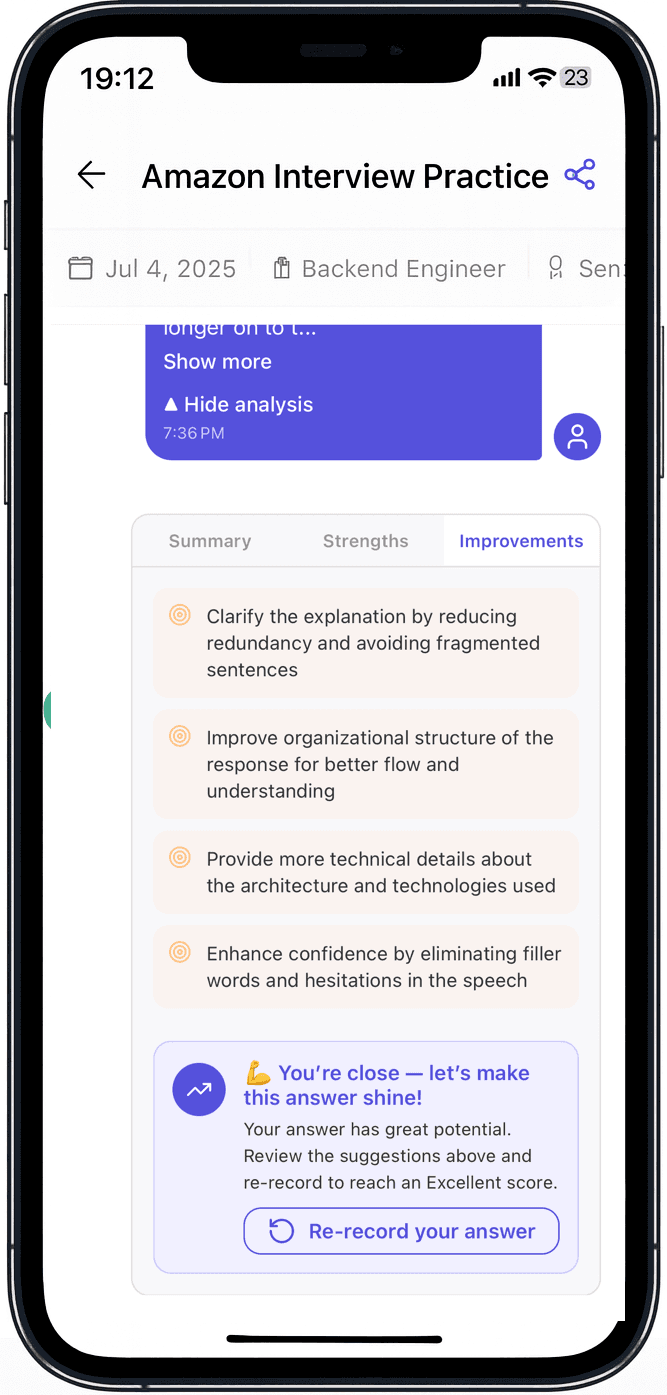 AI interview Analysis Screen